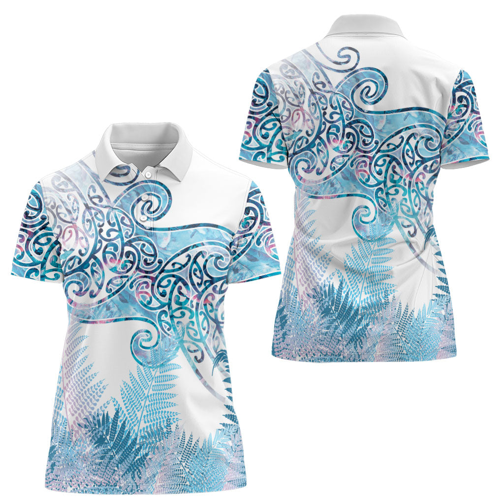 Aotearoa Maori Koru Curves Women Polo Shirt Aqua Paua Shell
