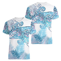 Aotearoa Maori Koru Curves Women V-Neck T-Shirt Aqua Paua Shell