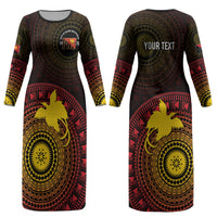 Papua New Guinea Independence Personalized Couples Matching Long Sleeve Bodycon Dress and Long Sleeve Button Shirt Tapa Circle LT7 - Polynesian Pride