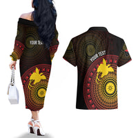 Papua New Guinea Independence Personalized Couples Matching Off The Shoulder Long Sleeve Dress and Hawaiian Shirt Tapa Circle LT7 - Polynesian Pride
