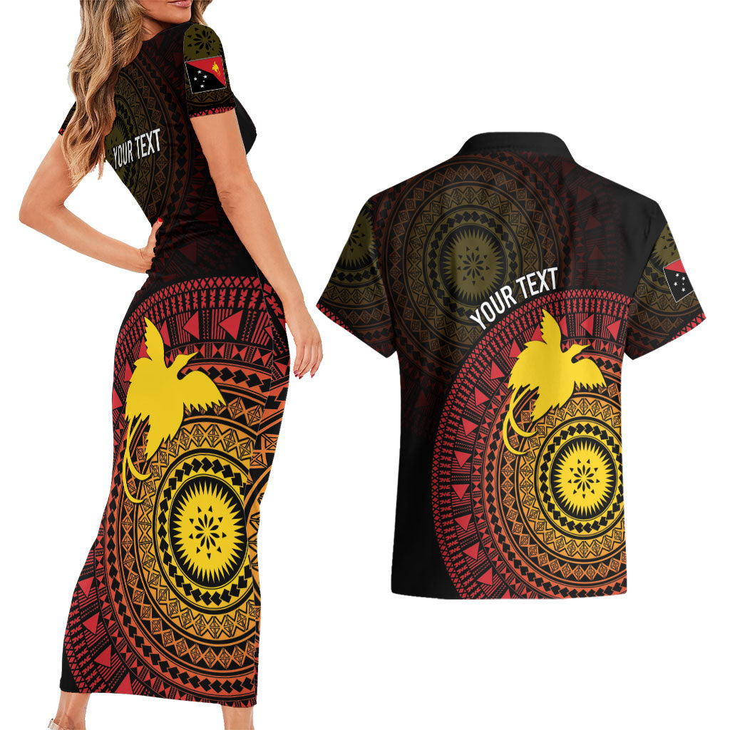 Papua New Guinea Independence Personalized Couples Matching Short Sleeve Bodycon Dress and Hawaiian Shirt Tapa Circle LT7 - Polynesian Pride