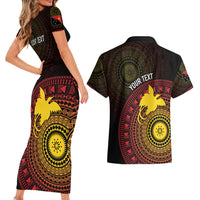 Papua New Guinea Independence Personalized Couples Matching Short Sleeve Bodycon Dress and Hawaiian Shirt Tapa Circle LT7 - Polynesian Pride