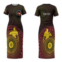 Papua New Guinea Independence Personalized Couples Matching Short Sleeve Bodycon Dress and Long Sleeve Button Shirt Tapa Circle LT7 - Polynesian Pride
