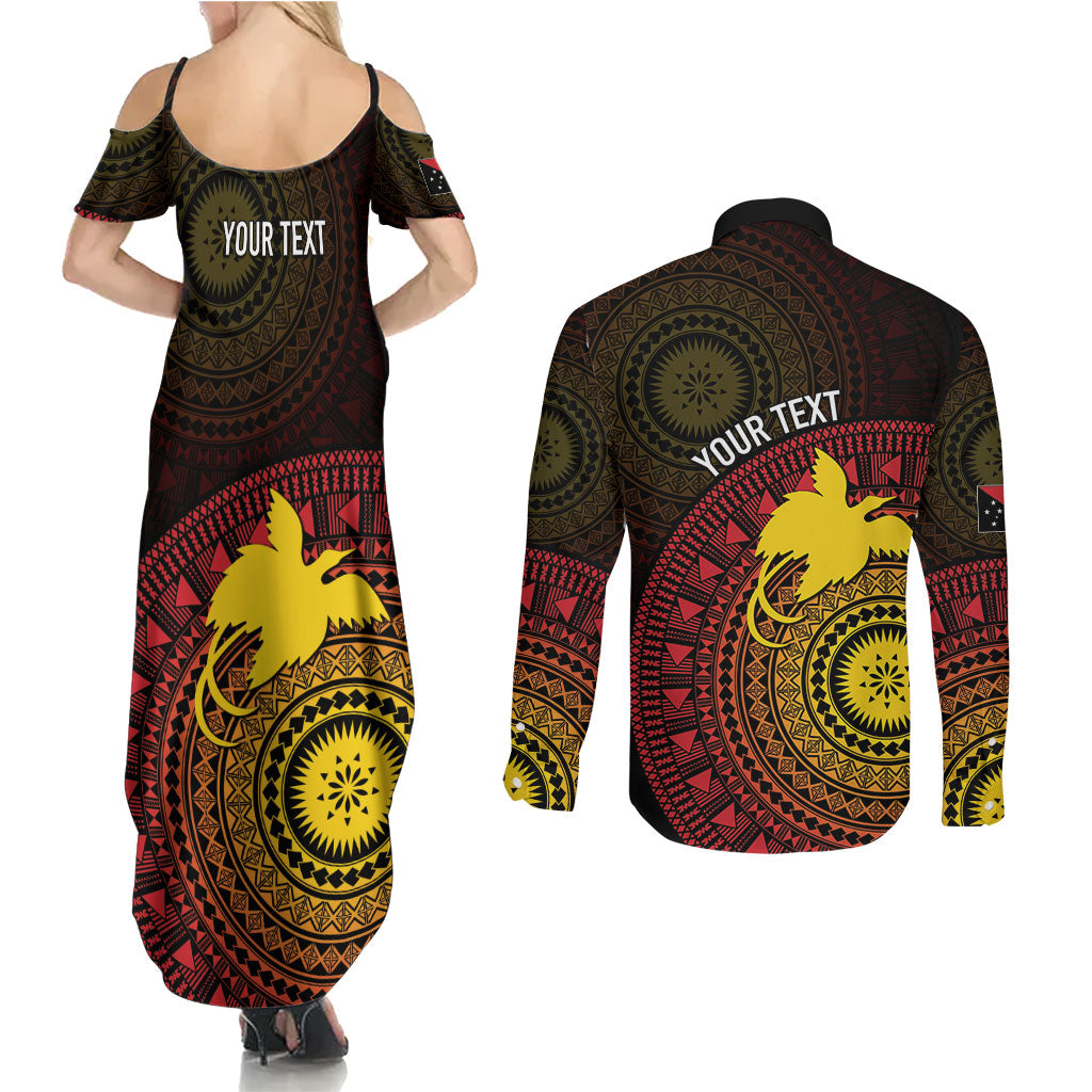 Papua New Guinea Independence Personalized Couples Matching Summer Maxi Dress and Long Sleeve Button Shirt Tapa Circle