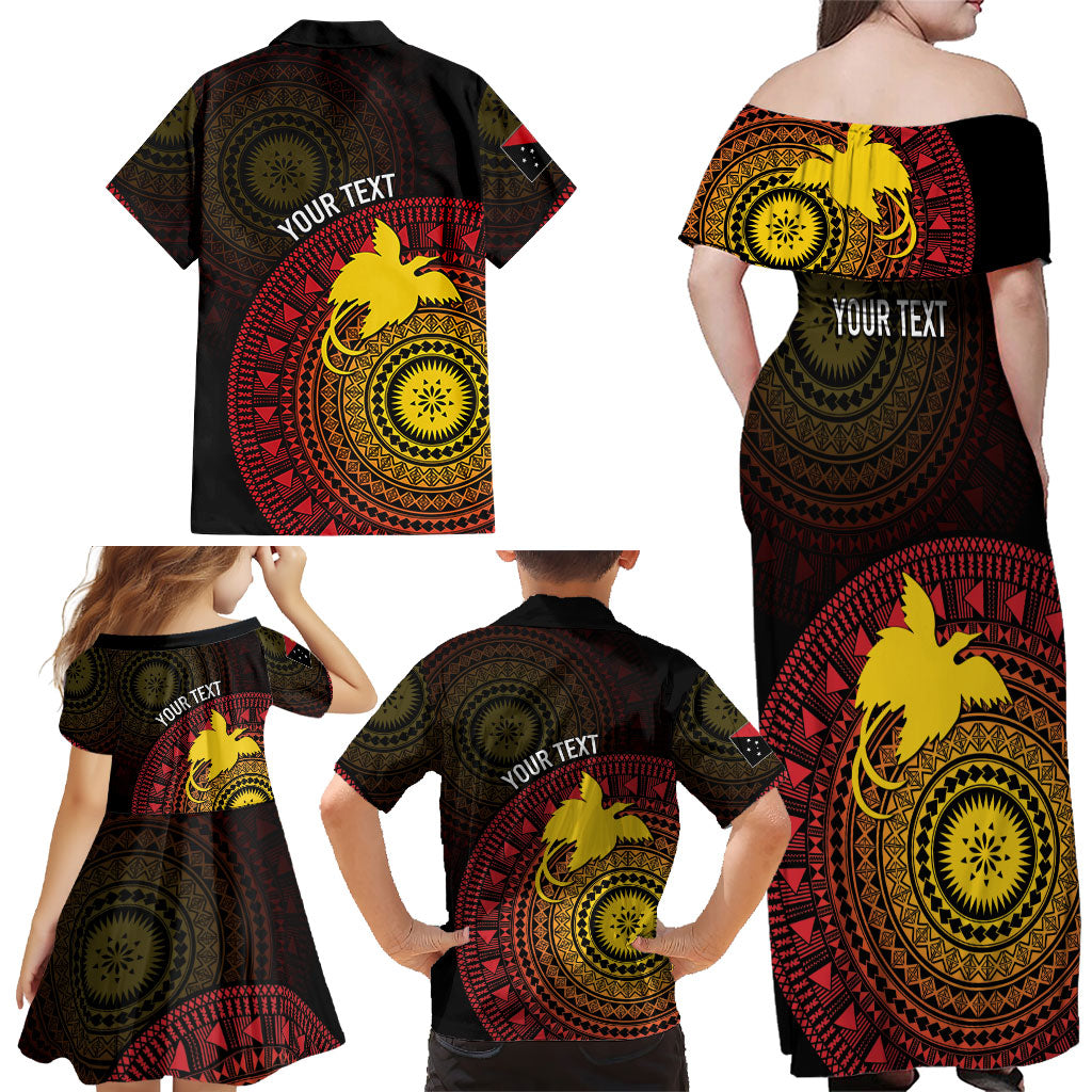 Papua New Guinea Independence Personalized Family Matching Off Shoulder Maxi Dress and Hawaiian Shirt Tapa Circle LT7 - Polynesian Pride