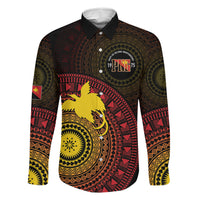 Papua New Guinea Independence Personalized Family Matching Off Shoulder Short Dress and Hawaiian Shirt Tapa Circle LT7 Dad's Shirt - Long Sleeve Black - Polynesian Pride