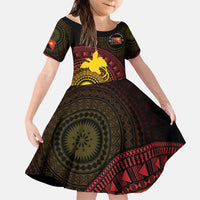 Papua New Guinea Independence Personalized Family Matching Puletasi and Hawaiian Shirt Tapa Circle LT7 Daughter's Dress Black - Polynesian Pride
