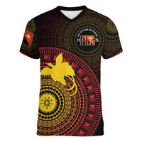 Papua New Guinea Independence Personalized Women V-Neck T-Shirt Tapa Circle LT7 Female Black - Polynesian Pride