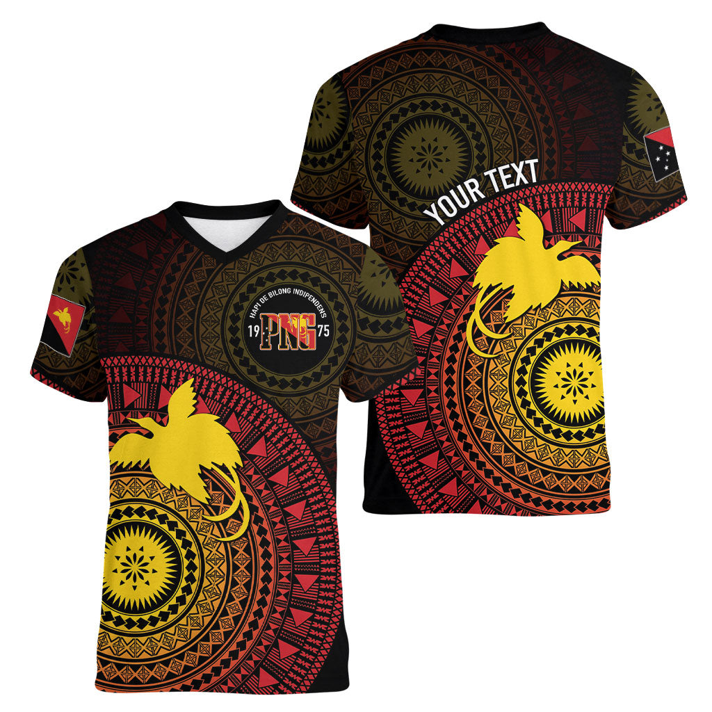 Papua New Guinea Independence Personalized Women V-Neck T-Shirt Tapa Circle LT7 - Polynesian Pride