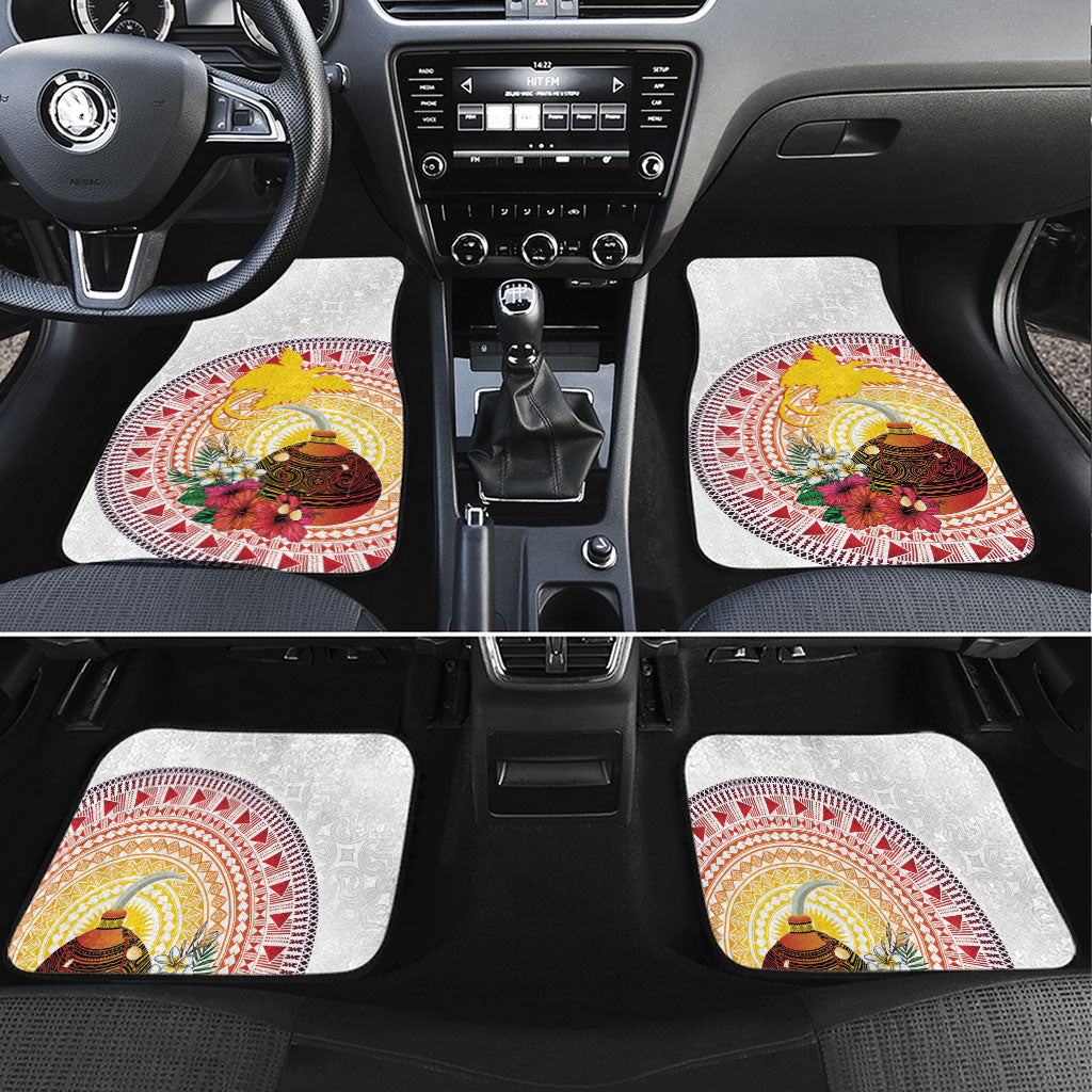 Hapi De Bilong Indipendens Papua New Guinea Car Mats PNG Lime Pot LT7 Set 4pcs White - Polynesian Pride
