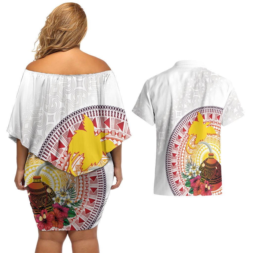 Hapi De Bilong Indipendens Papua New Guinea Couples Matching Off Shoulder Short Dress and Hawaiian Shirt PNG Lime Pot LT7 - Polynesian Pride