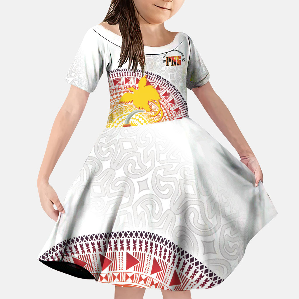 Hapi De Bilong Indipendens Papua New Guinea Family Matching Off The Shoulder Long Sleeve Dress and Hawaiian Shirt PNG Lime Pot LT7 Daughter's Dress White - Polynesian Pride