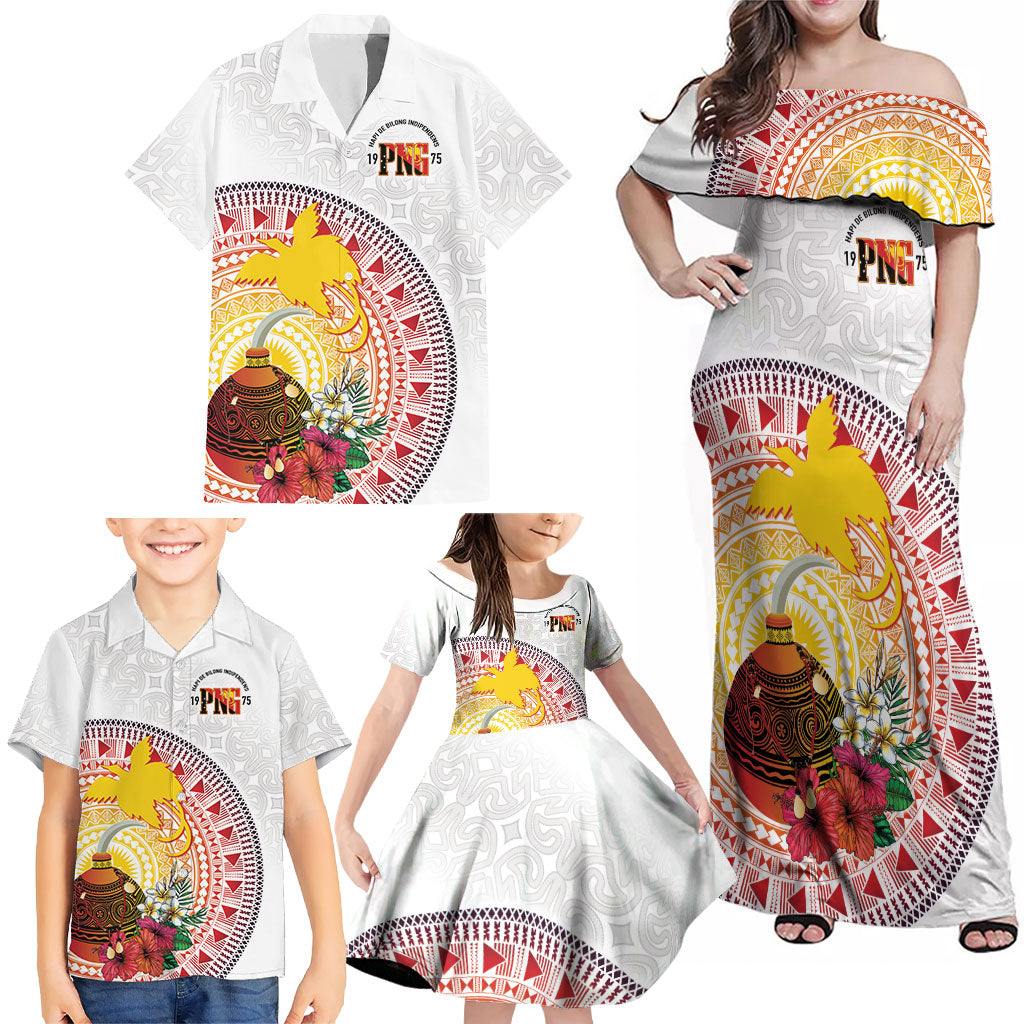 Hapi De Bilong Indipendens Papua New Guinea Family Matching Off Shoulder Maxi Dress and Hawaiian Shirt PNG Lime Pot LT7 - Polynesian Pride