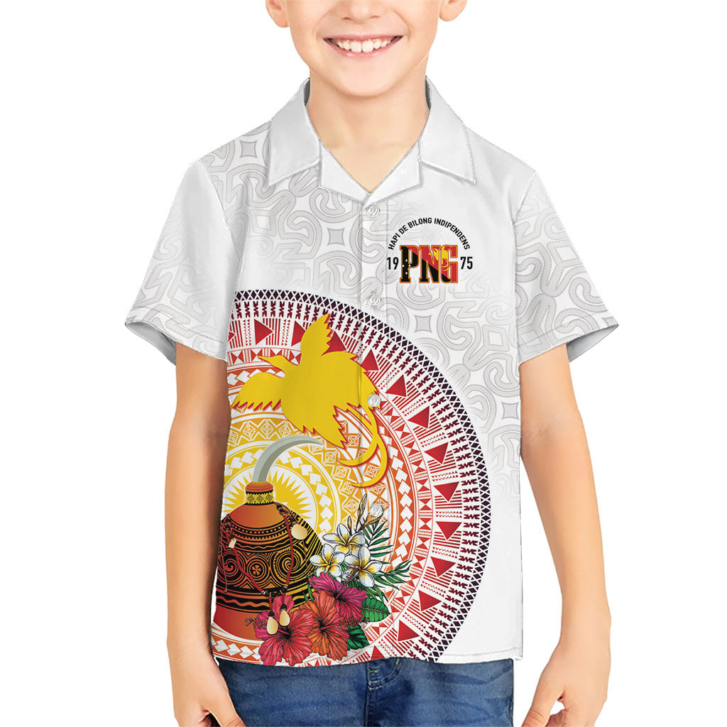 Hapi De Bilong Indipendens Papua New Guinea Family Matching Off Shoulder Short Dress and Hawaiian Shirt PNG Lime Pot LT7 Son's Shirt White - Polynesian Pride