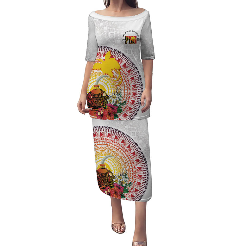 Hapi De Bilong Indipendens Papua New Guinea Family Matching Puletasi and Hawaiian Shirt PNG Lime Pot LT7 Mom's Dress White - Polynesian Pride