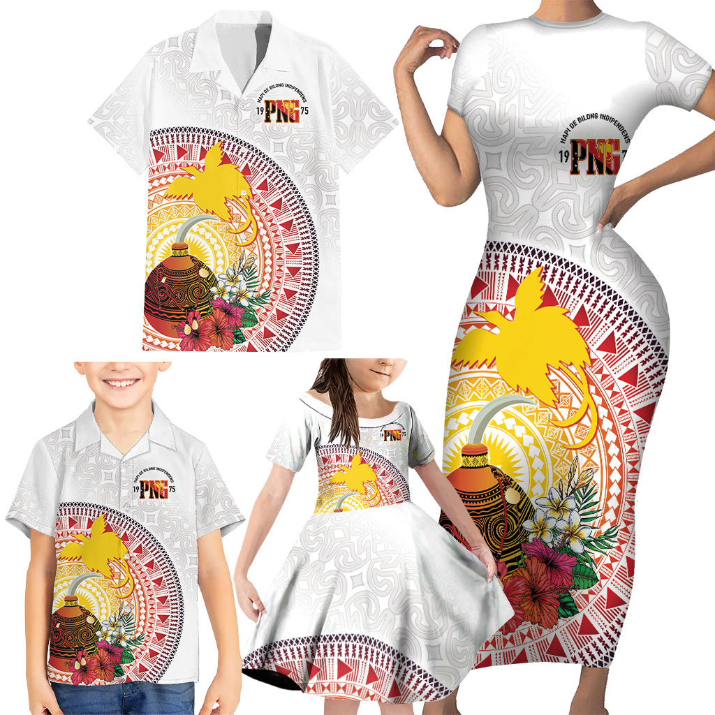 Hapi De Bilong Indipendens Papua New Guinea Family Matching Short Sleeve Bodycon Dress and Hawaiian Shirt PNG Lime Pot LT7 - Polynesian Pride