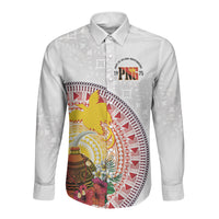 Hapi De Bilong Indipendens Papua New Guinea Long Sleeve Button Shirt PNG Lime Pot LT7 Unisex White - Polynesian Pride
