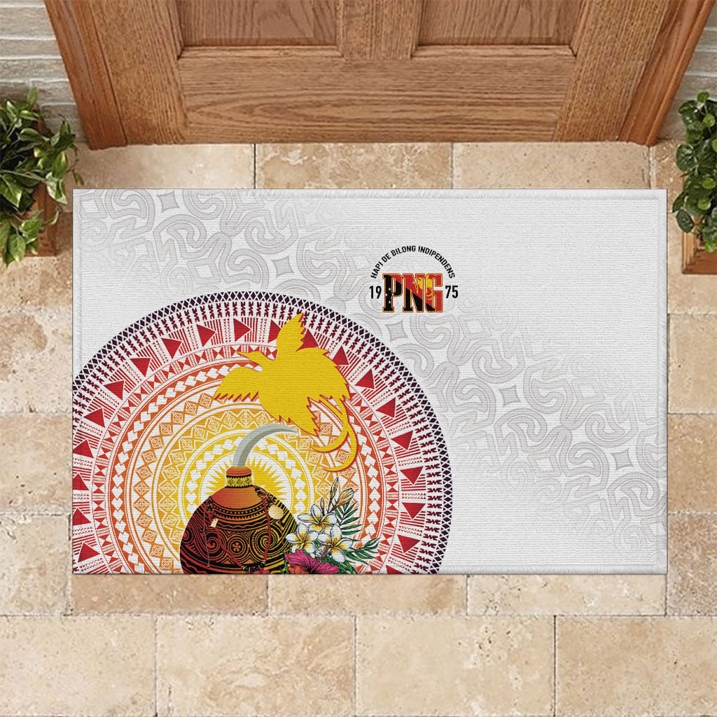 Hapi De Bilong Indipendens Papua New Guinea Rubber Doormat PNG Lime Pot LT7 White - Polynesian Pride