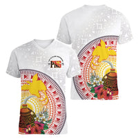 Hapi De Bilong Indipendens Papua New Guinea Women V-Neck T-Shirt PNG Lime Pot LT7 - Polynesian Pride