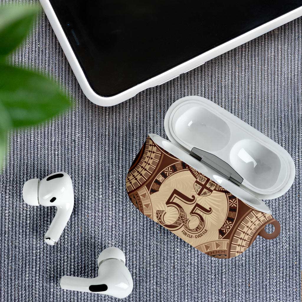 Bula Fiji Day 55th Anniversary Masi Tapa AirPods Case Emerald Jubilee - Beige - Polynesian Pride