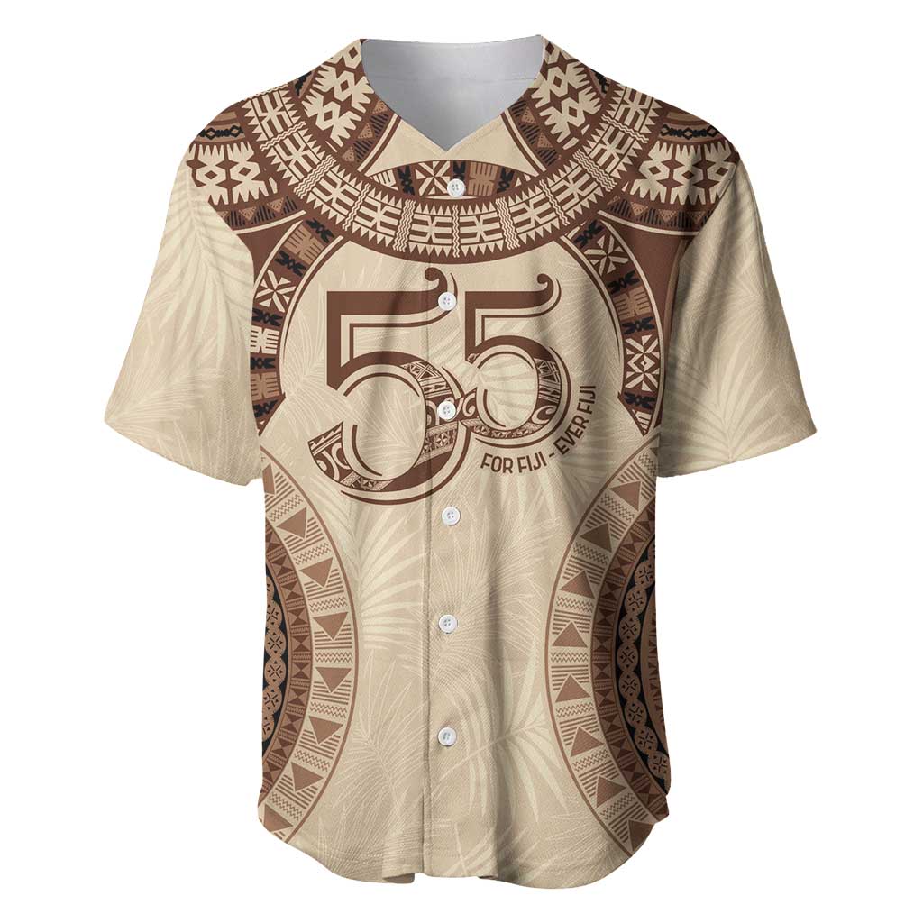 Bula Fiji Day 55th Anniversary Masi Tapa Baseball Jersey Emerald Jubilee - Beige - Polynesian Pride