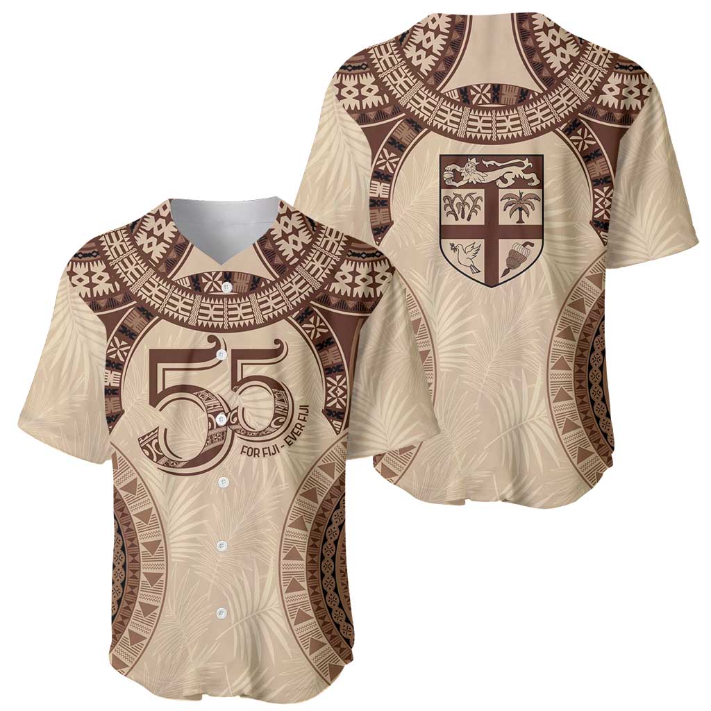 Bula Fiji Day 55th Anniversary Masi Tapa Baseball Jersey Emerald Jubilee - Beige - Polynesian Pride