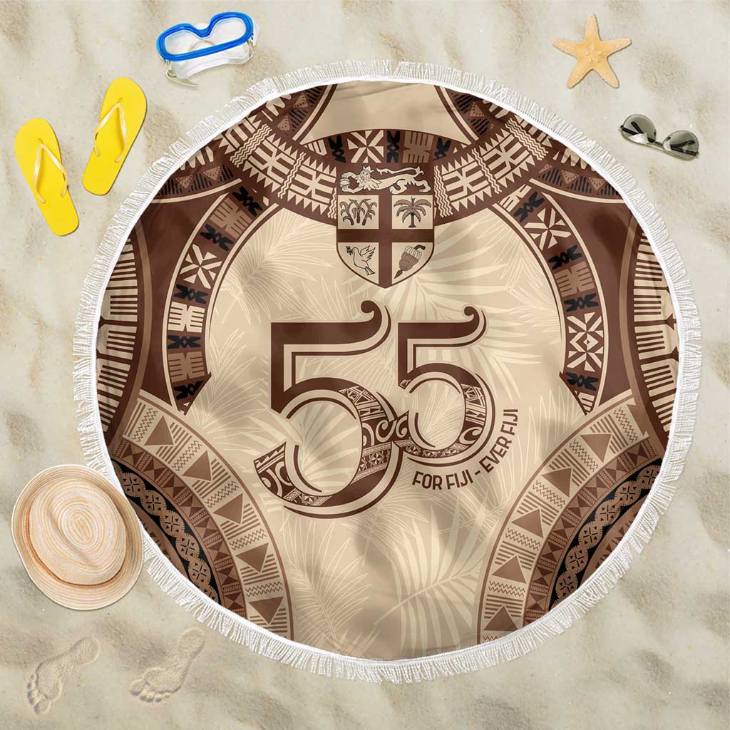 Bula Fiji Day 55th Anniversary Masi Tapa Beach Blanket Emerald Jubilee - Beige - Polynesian Pride