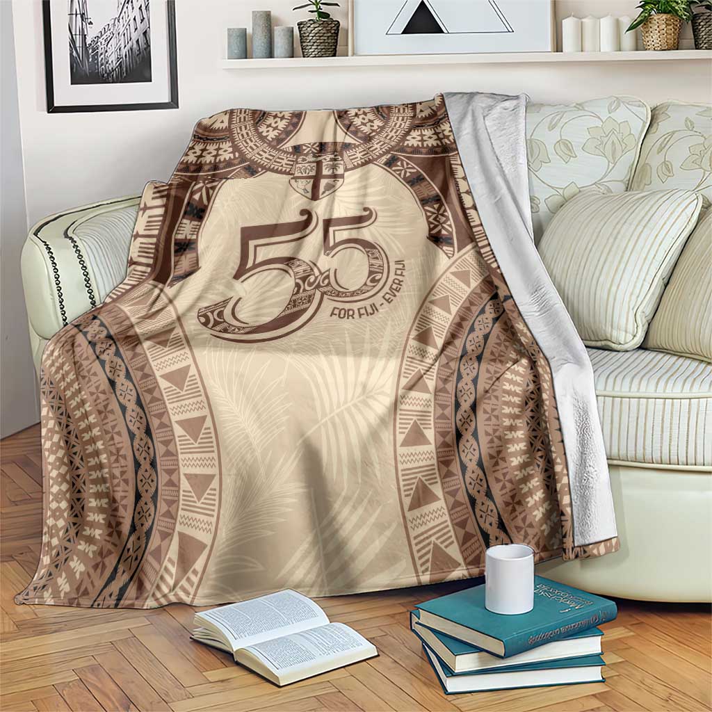 Bula Fiji Day 55th Anniversary Masi Tapa Blanket Emerald Jubilee - Beige - Polynesian Pride