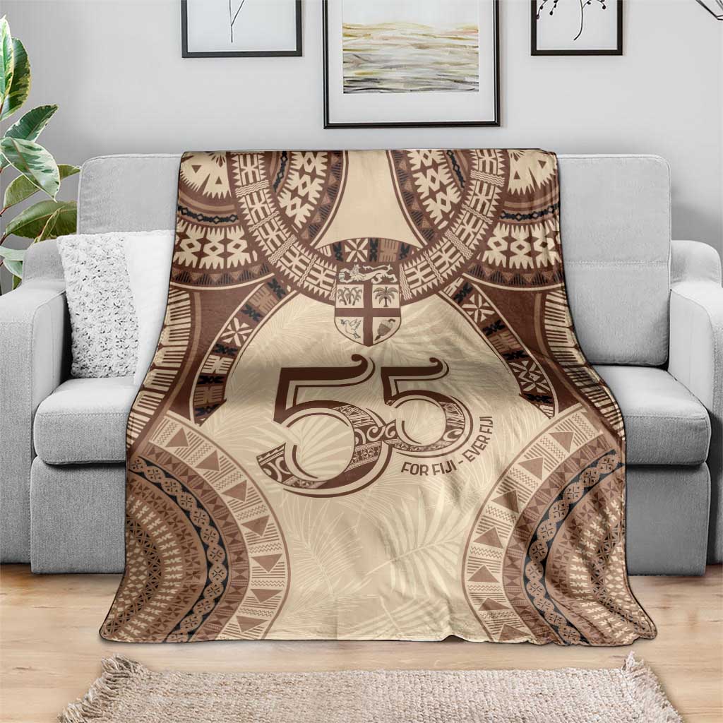 Bula Fiji Day 55th Anniversary Masi Tapa Blanket Emerald Jubilee - Beige LT7 - Polynesian Pride