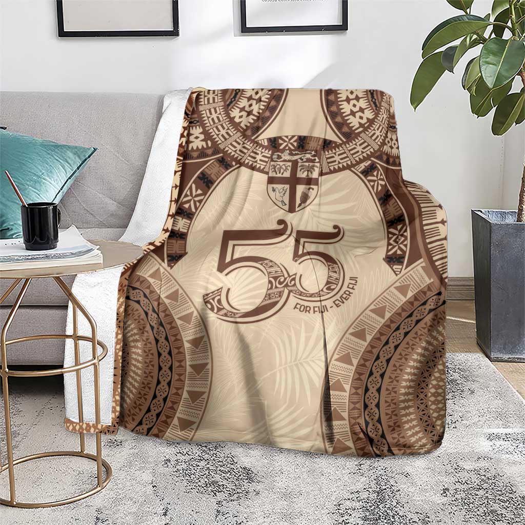 Bula Fiji Day 55th Anniversary Masi Tapa Blanket Emerald Jubilee - Beige LT7 - Polynesian Pride
