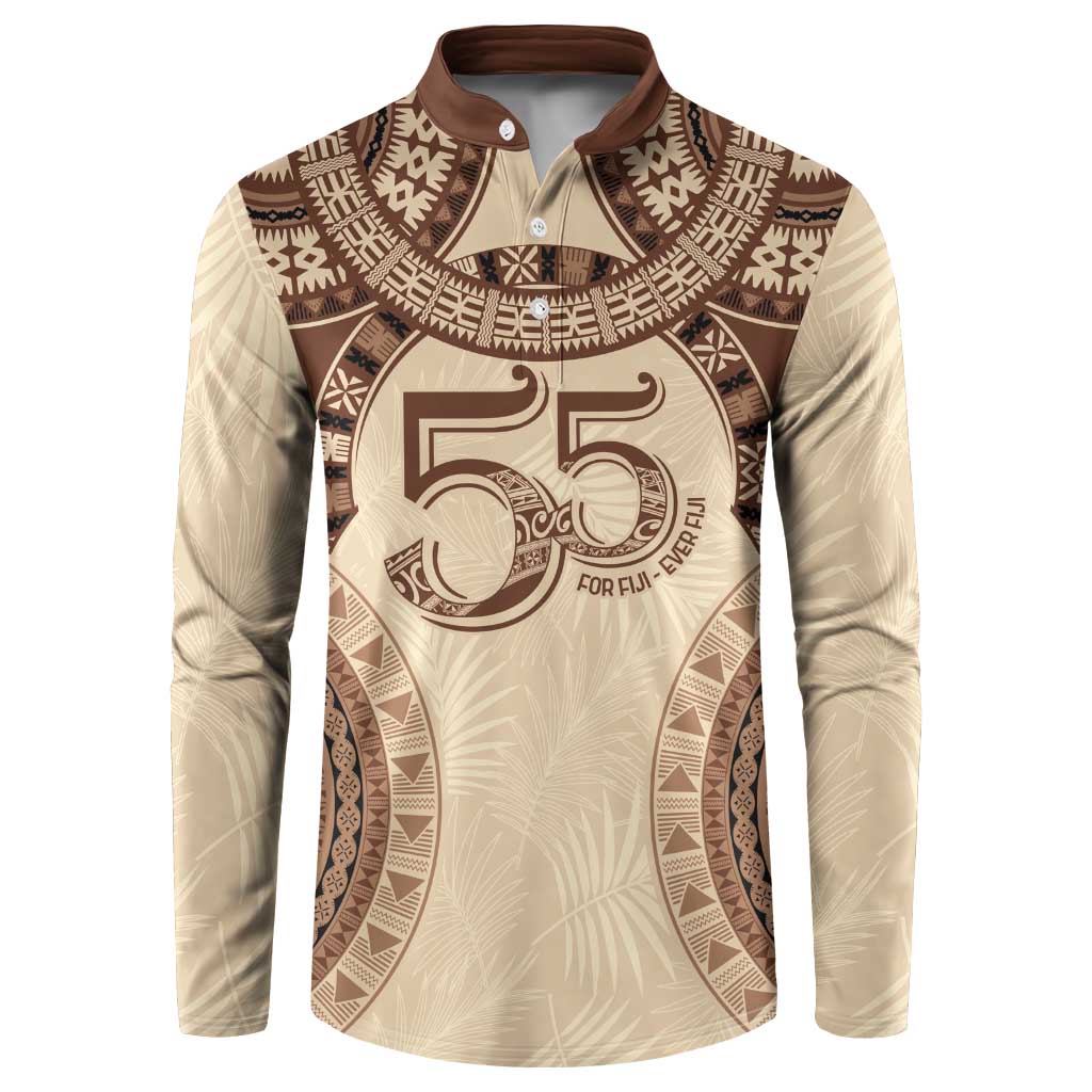 Bula Fiji Day 55th Anniversary Masi Tapa Button Sweatshirt Emerald Jubilee - Beige - Polynesian Pride