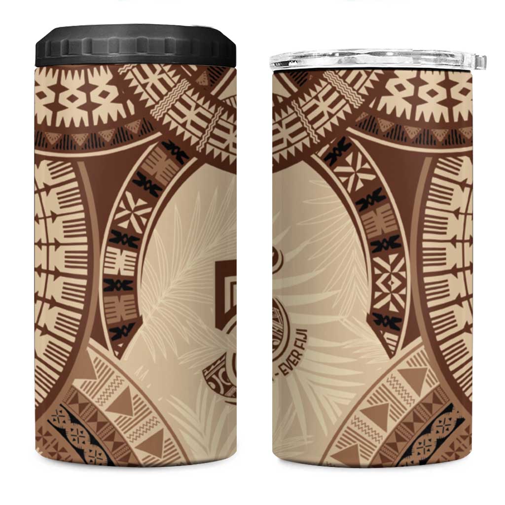 Bula Fiji Day 55th Anniversary Masi Tapa 4 in 1 Can Cooler Tumbler Emerald Jubilee - Beige - Polynesian Pride