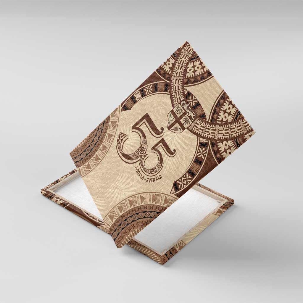 Bula Fiji Day 55th Anniversary Masi Tapa Canvas Wall Art Emerald Jubilee - Beige - Polynesian Pride