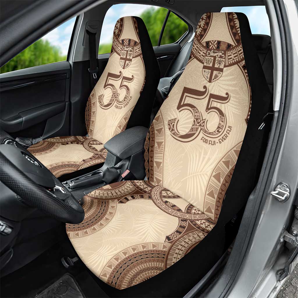 Bula Fiji Day 55th Anniversary Masi Tapa Car Seat Cover Emerald Jubilee - Beige - Polynesian Pride