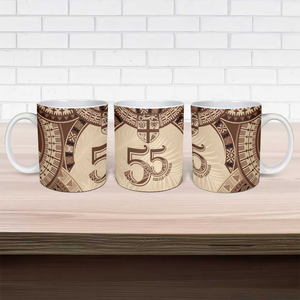 Bula Fiji Day 55th Anniversary Masi Tapa Ceramic Mug Emerald Jubilee - Beige - Polynesian Pride