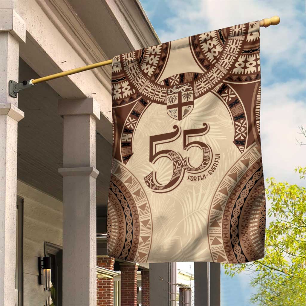 Bula Fiji Day 55th Anniversary Masi Tapa Garden Flag Emerald Jubilee - Beige - Polynesian Pride