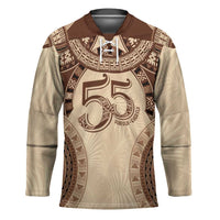 Bula Fiji Day 55th Anniversary Masi Tapa Hockey Jersey Emerald Jubilee - Beige - Polynesian Pride