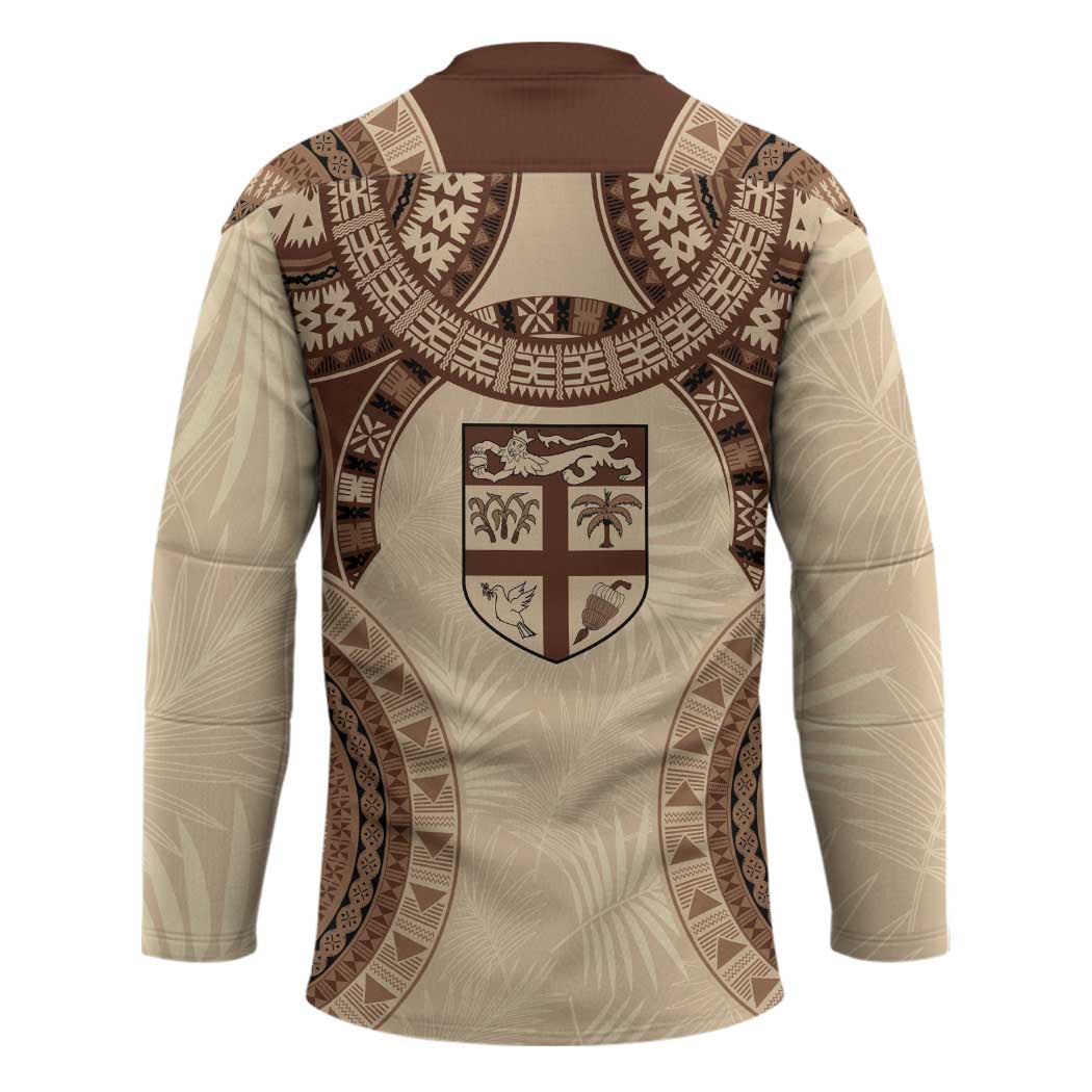 Bula Fiji Day 55th Anniversary Masi Tapa Hockey Jersey Emerald Jubilee - Beige - Polynesian Pride