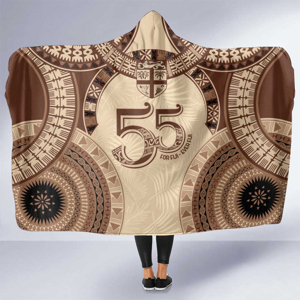 Bula Fiji Day 55th Anniversary Masi Tapa Hooded Blanket Emerald Jubilee - Beige - Polynesian Pride
