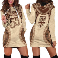 Bula Fiji Day 55th Anniversary Masi Tapa Hoodie Dress Emerald Jubilee - Beige LT7 - Polynesian Pride