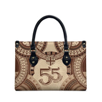 Bula Fiji Day 55th Anniversary Masi Tapa Leather Bag Emerald Jubilee - Beige - Polynesian Pride