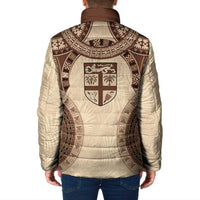Bula Fiji Day 55th Anniversary Masi Tapa Padded Jacket Emerald Jubilee - Beige - Polynesian Pride