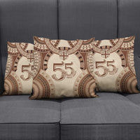 Bula Fiji Day 55th Anniversary Masi Tapa Pillow Cover Emerald Jubilee - Beige - Polynesian Pride