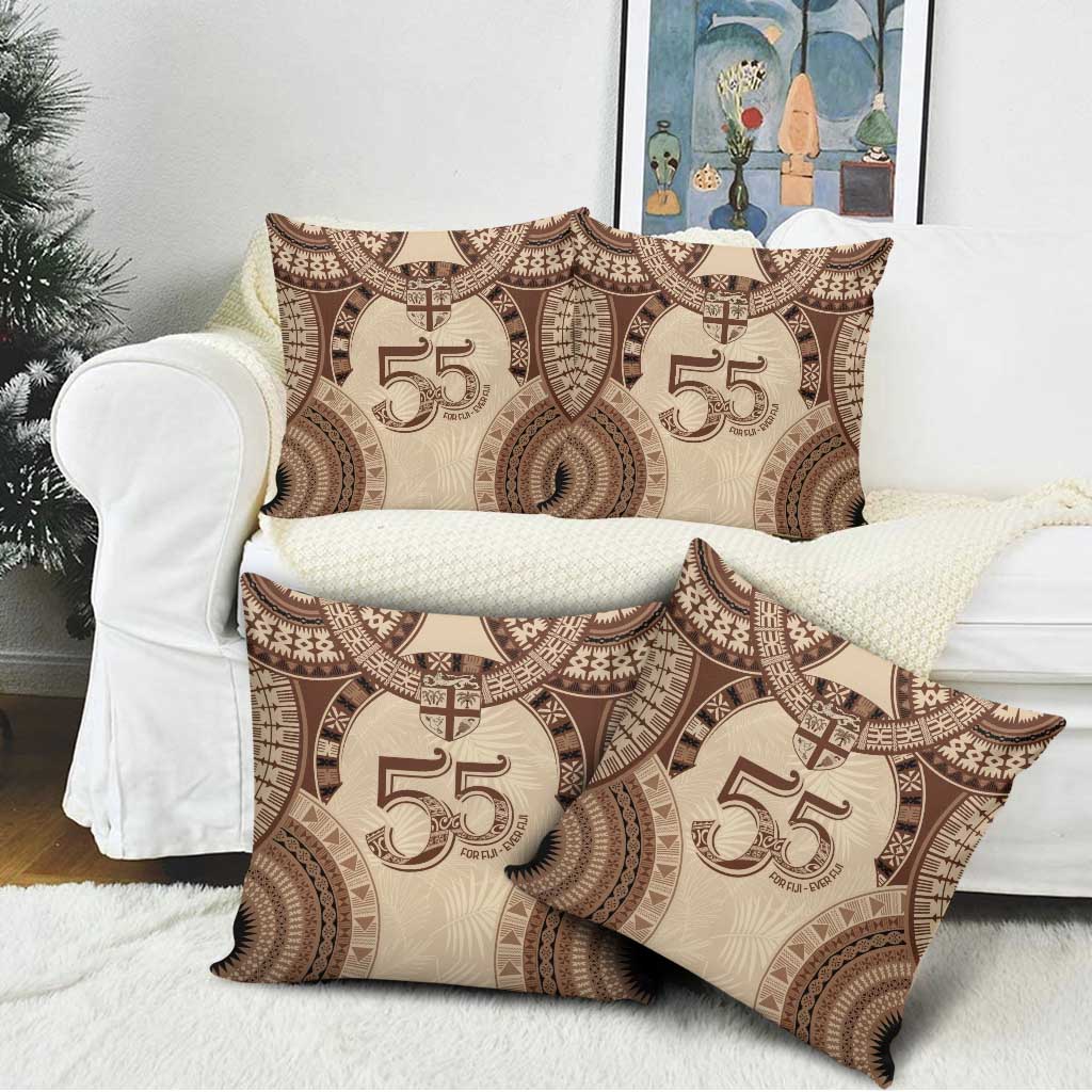Bula Fiji Day 55th Anniversary Masi Tapa Pillow Cover Emerald Jubilee - Beige - Polynesian Pride