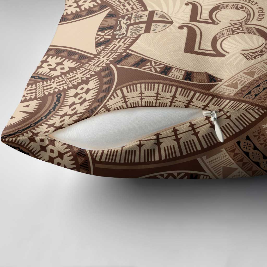 Bula Fiji Day 55th Anniversary Masi Tapa Pillow Cover Emerald Jubilee - Beige - Polynesian Pride