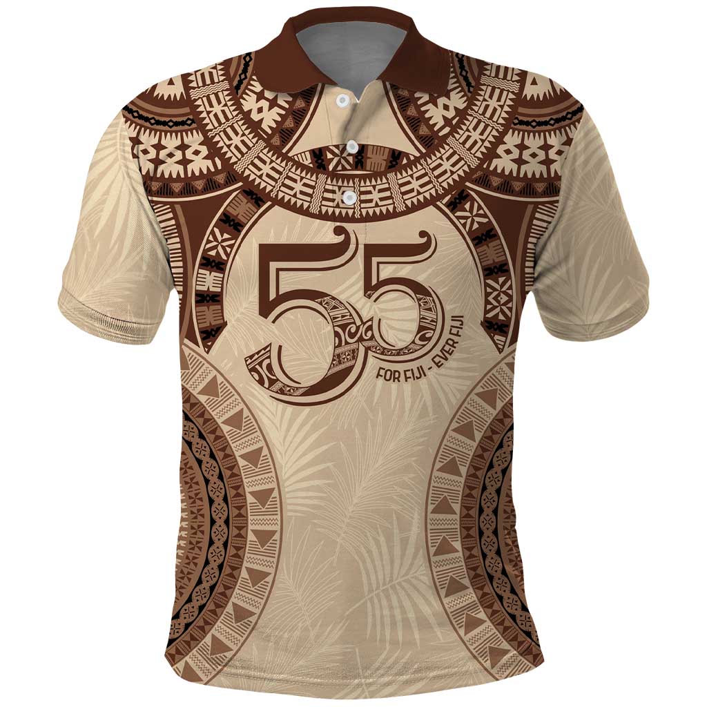 Bula Fiji Day 55th Anniversary Masi Tapa Polo Shirt Emerald Jubilee - Beige - Polynesian Pride
