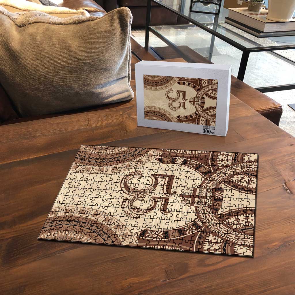 Bula Fiji Day 55th Anniversary Masi Tapa Puzzle Emerald Jubilee - Beige - Polynesian Pride