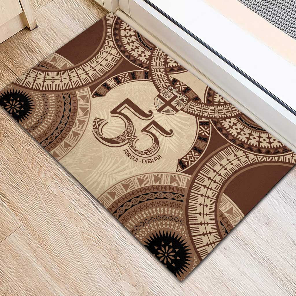 Bula Fiji Day 55th Anniversary Masi Tapa Rubber Doormat Emerald Jubilee - Beige - Polynesian Pride