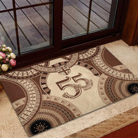 Bula Fiji Day 55th Anniversary Masi Tapa Rubber Doormat Emerald Jubilee - Beige - Polynesian Pride