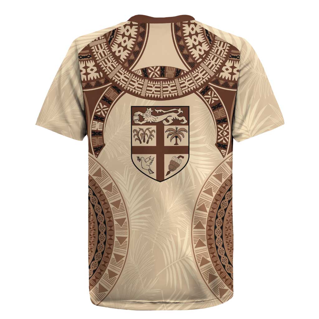 Bula Fiji Day 55th Anniversary Masi Tapa Rugby Jersey Emerald Jubilee - Beige - Polynesian Pride